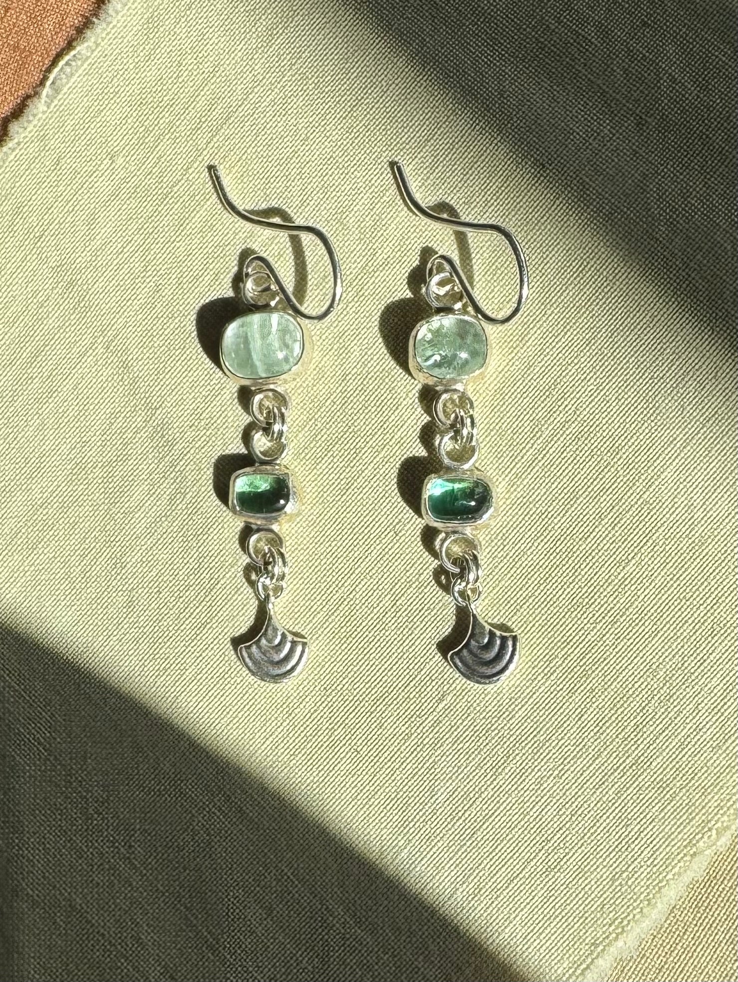 Tourmaline Earrings with Silver Fans