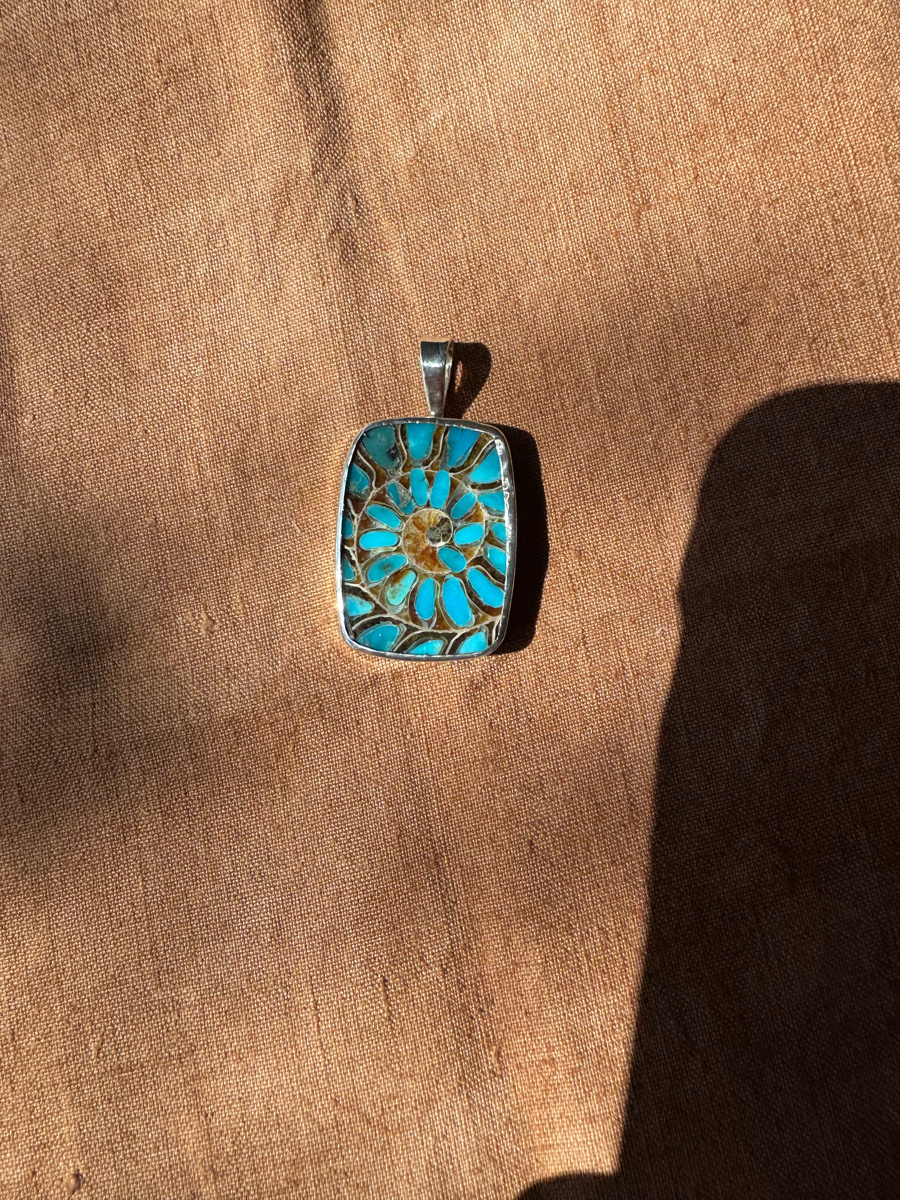 Ammonite Pendant with Turquoise