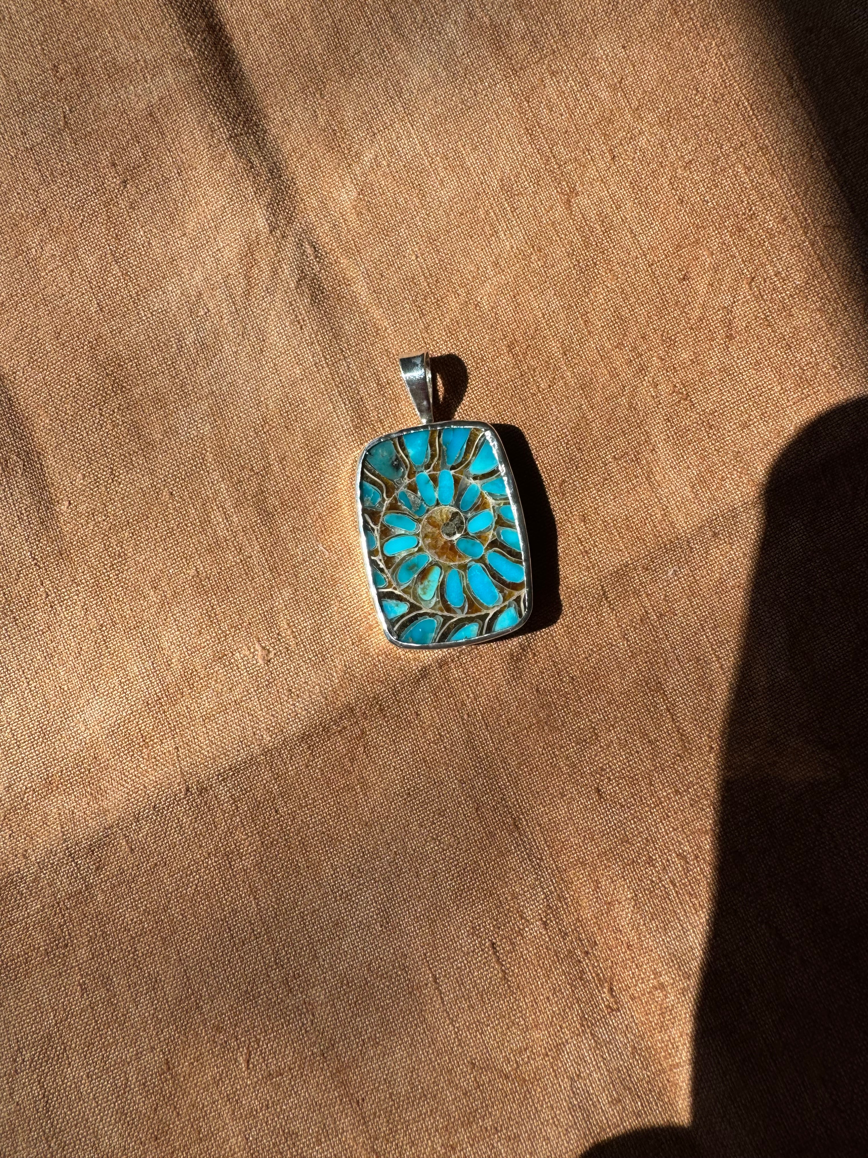 Ammonite Pendant with Turquoise