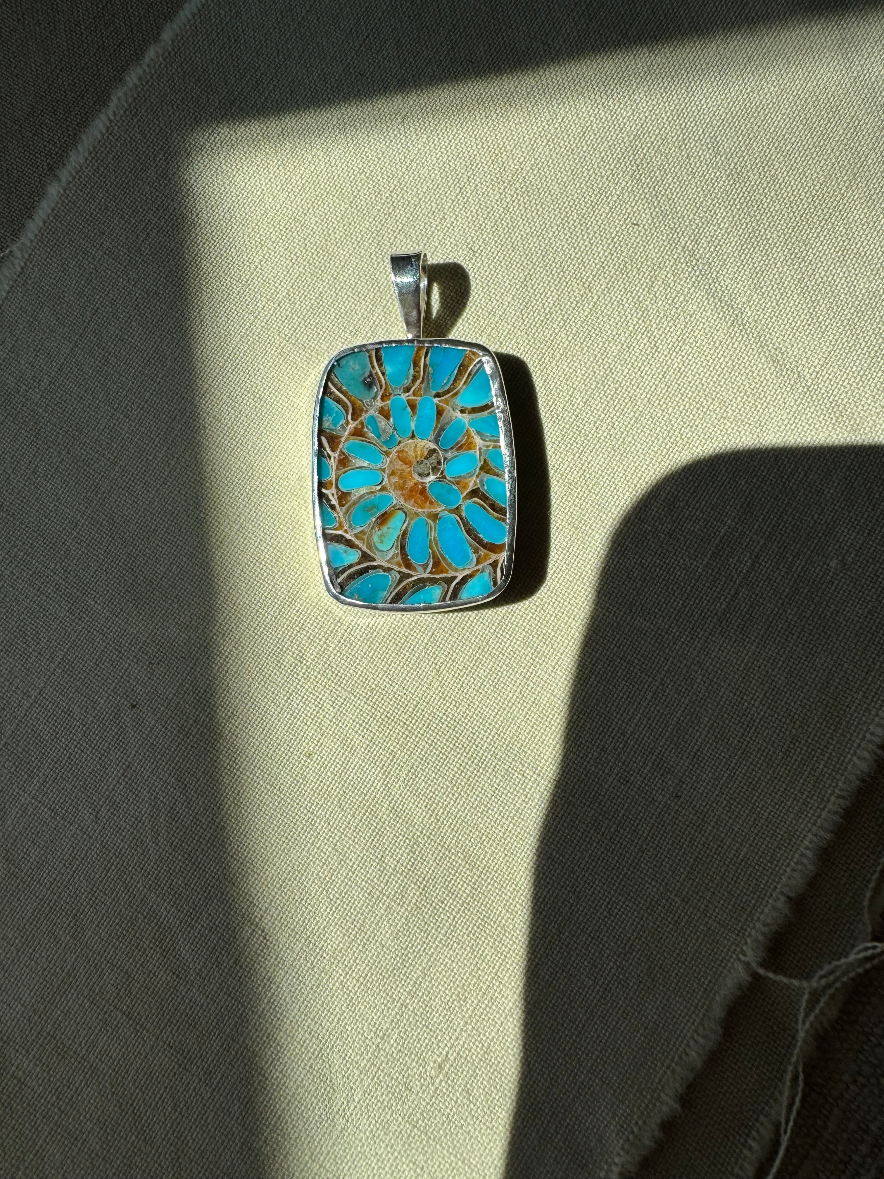 Ammonite Pendant with Turquoise