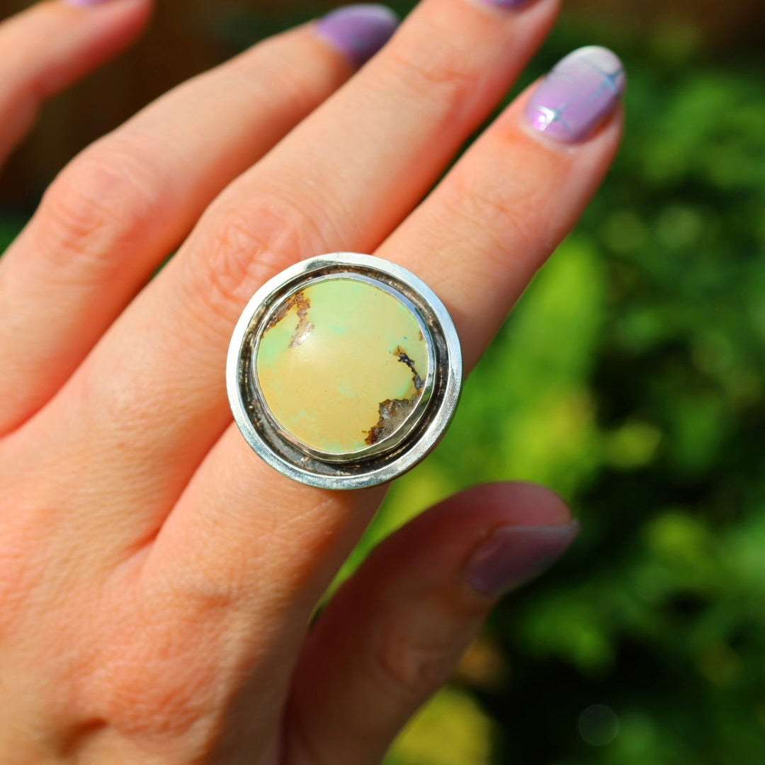 Turquoise Banded Ring | Sterling Silver Border, Size 7.5