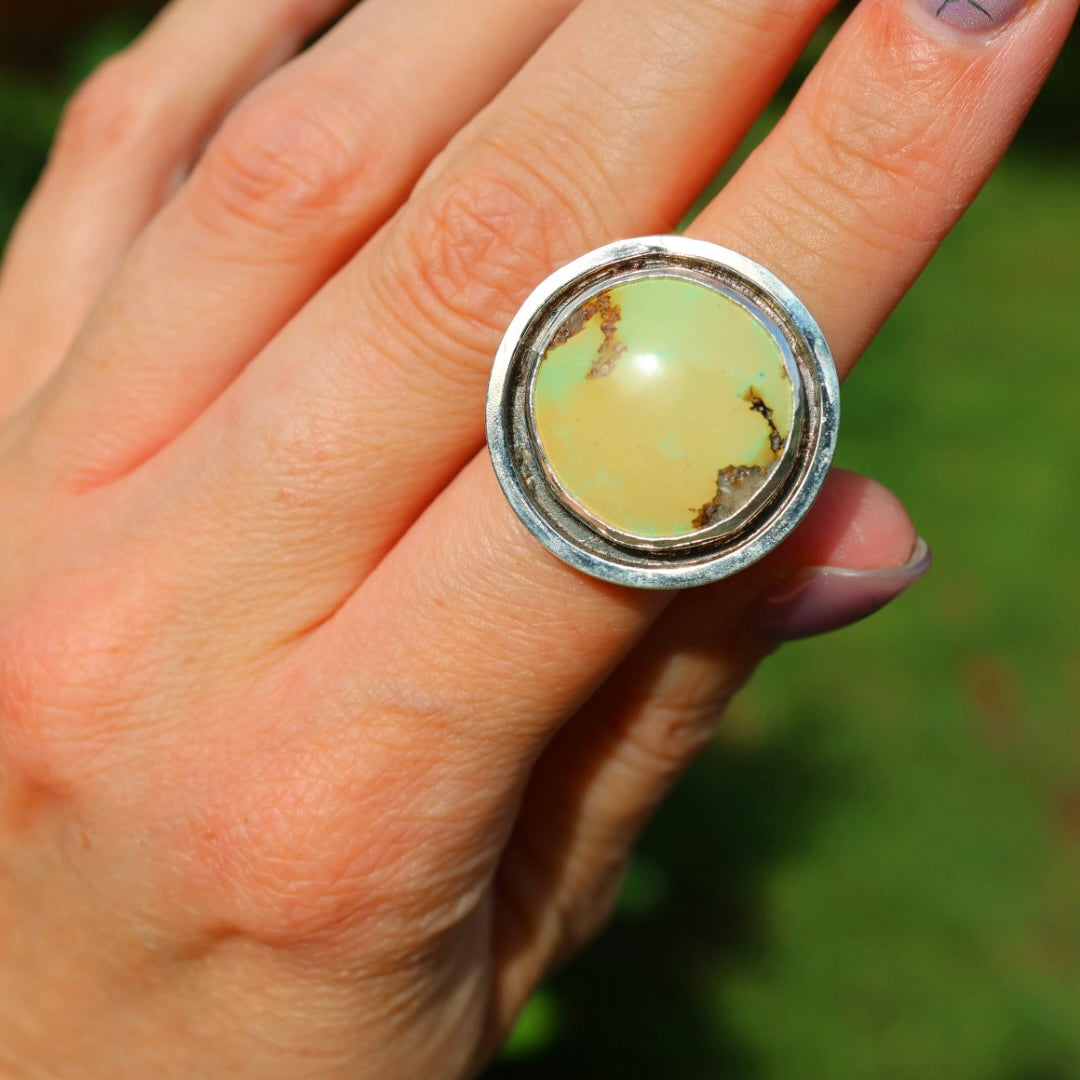 Turquoise Banded Ring | Sterling Silver Border, Size 7.5