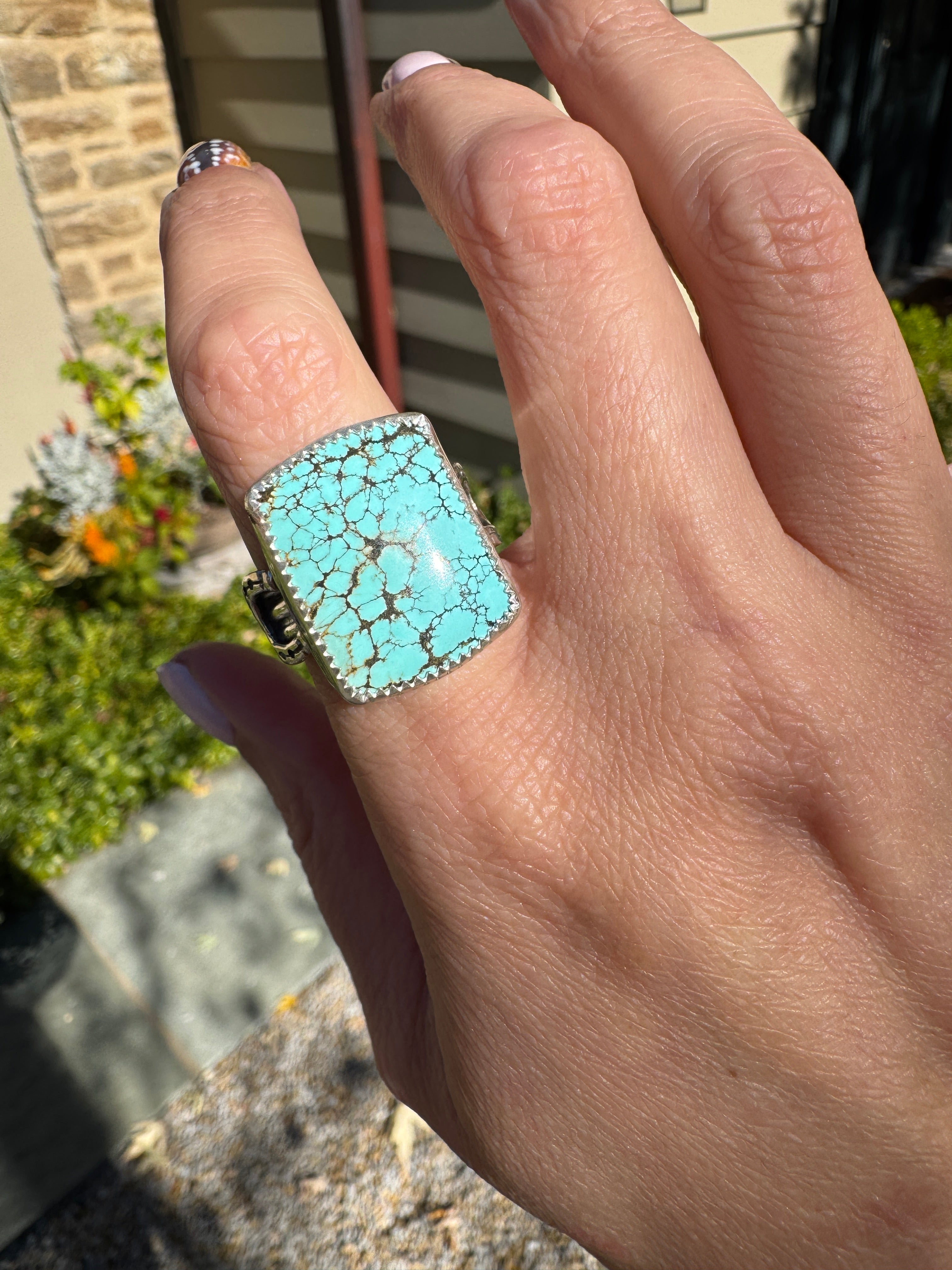 Americana ring. Southwest style turquoise with sterling silver horseshoe. Western rodeo cowboy style jewelry