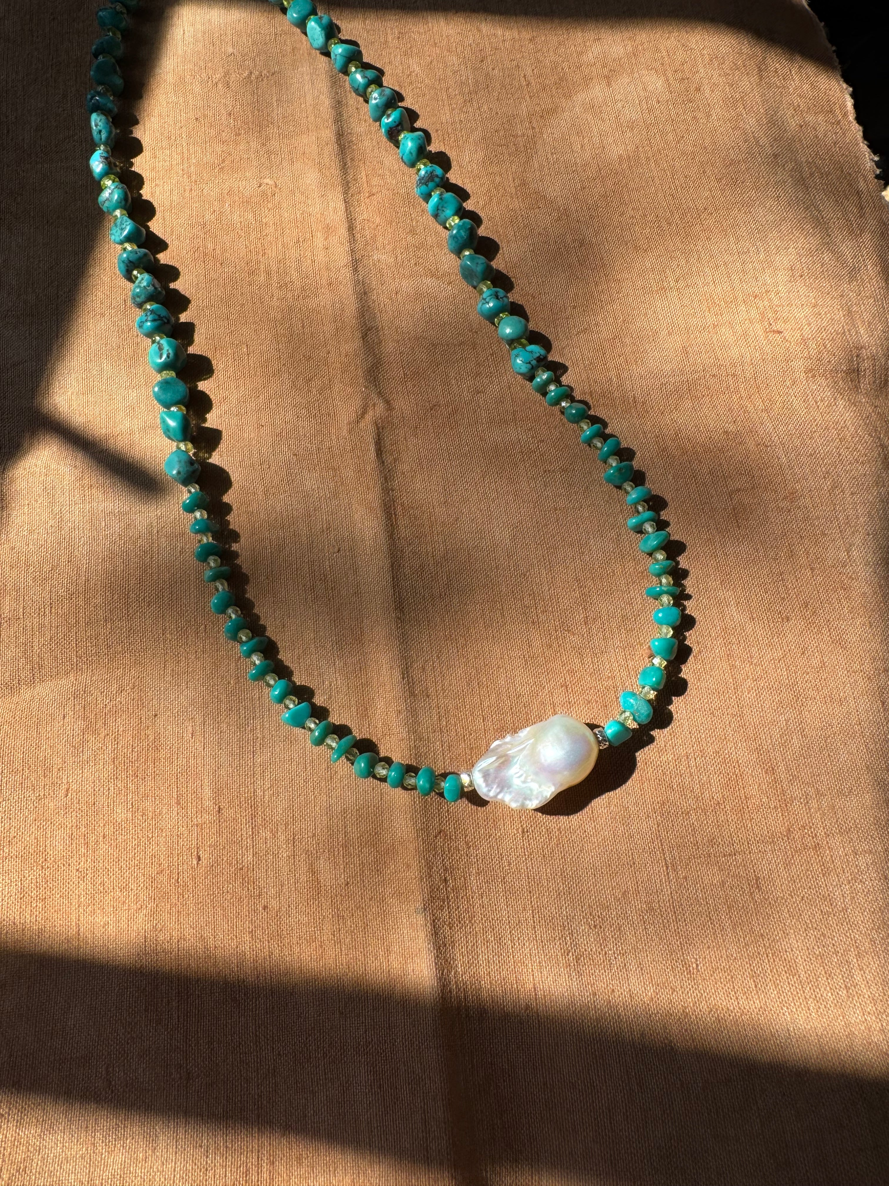Turquoise & Peridot with Baroque Pearl
