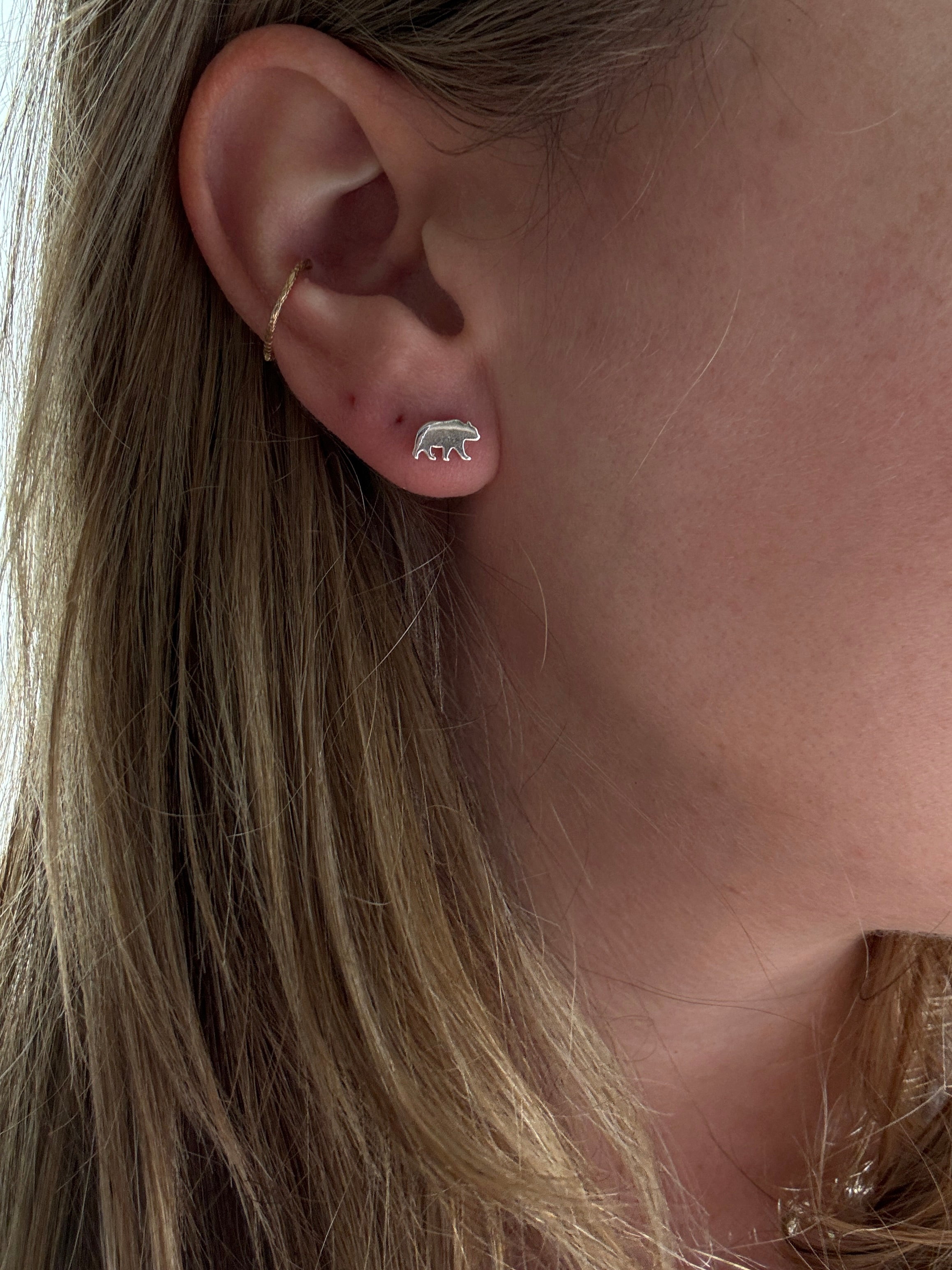 sterling silver bear stud earring