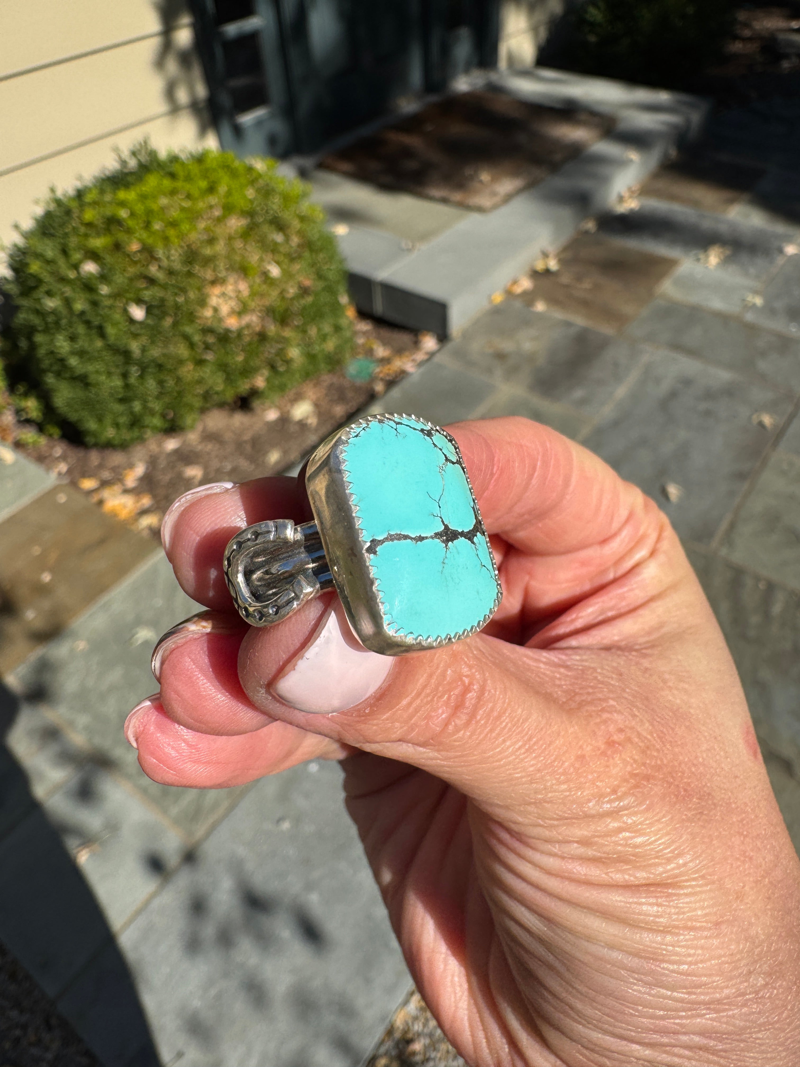 Americana ring. Southwest style turquoise with sterling silver horseshoe. Western rodeo cowboy style jewelry