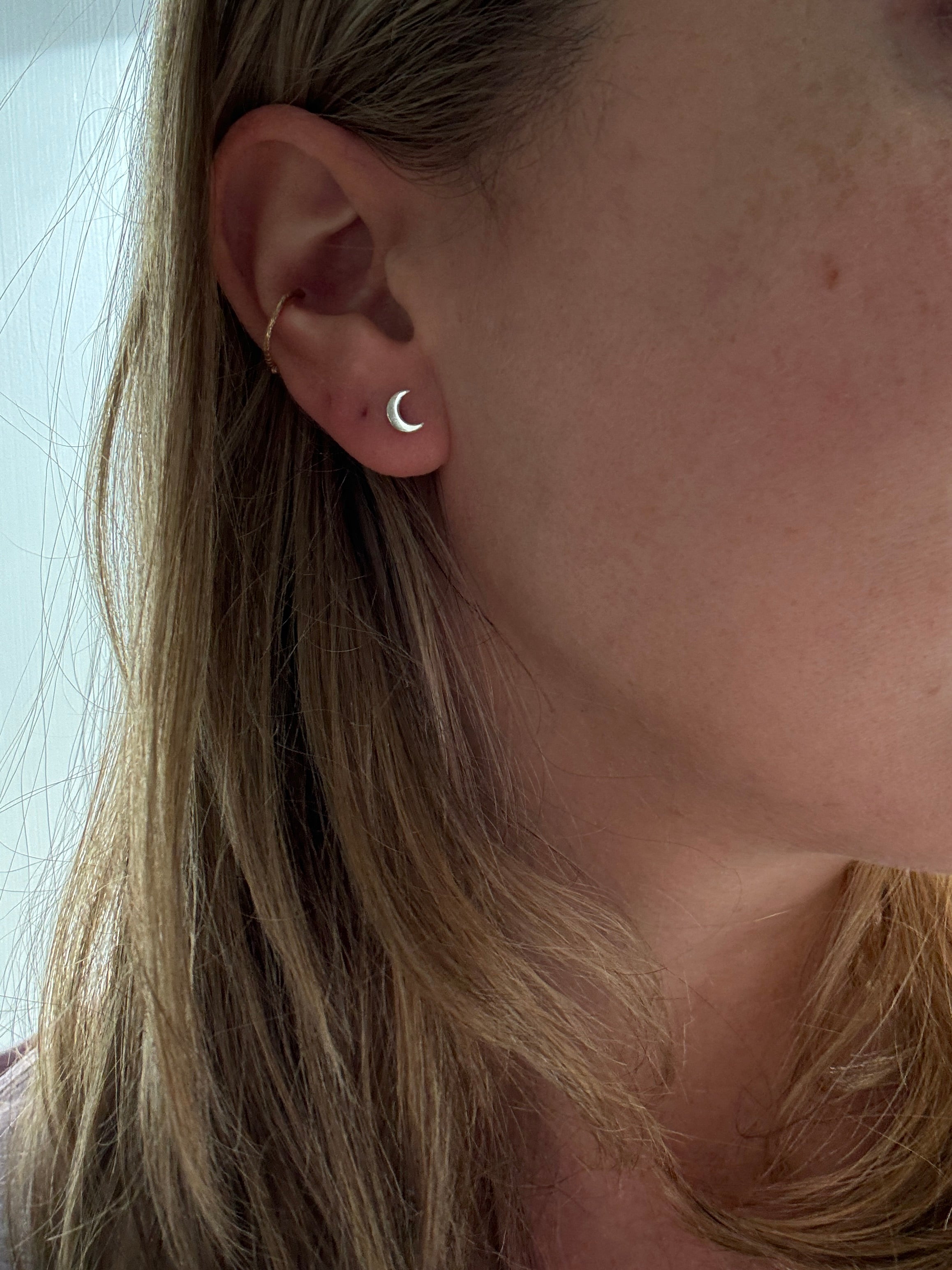 sterling silver moon stud earring