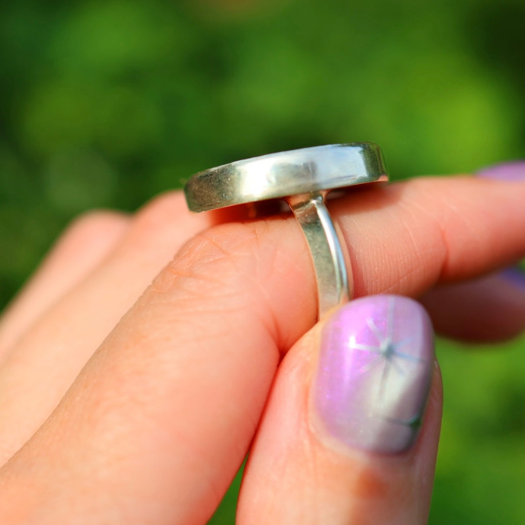 Ochoco Tube & New Zealand Abalone Ring | Iridescent Rainbow Ring | Size 6-6.25