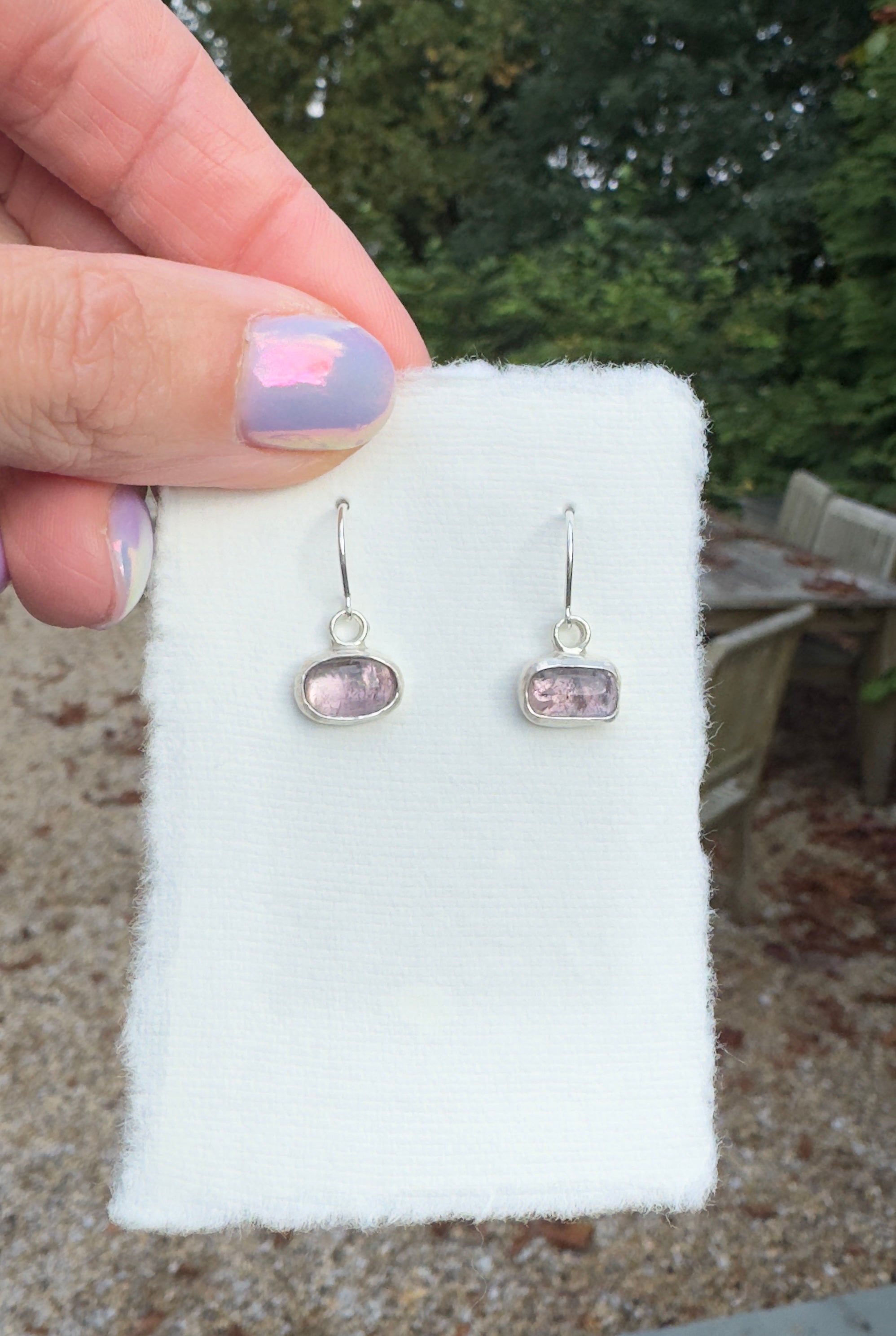 Purple tourmaline on sterling silver ear threaders