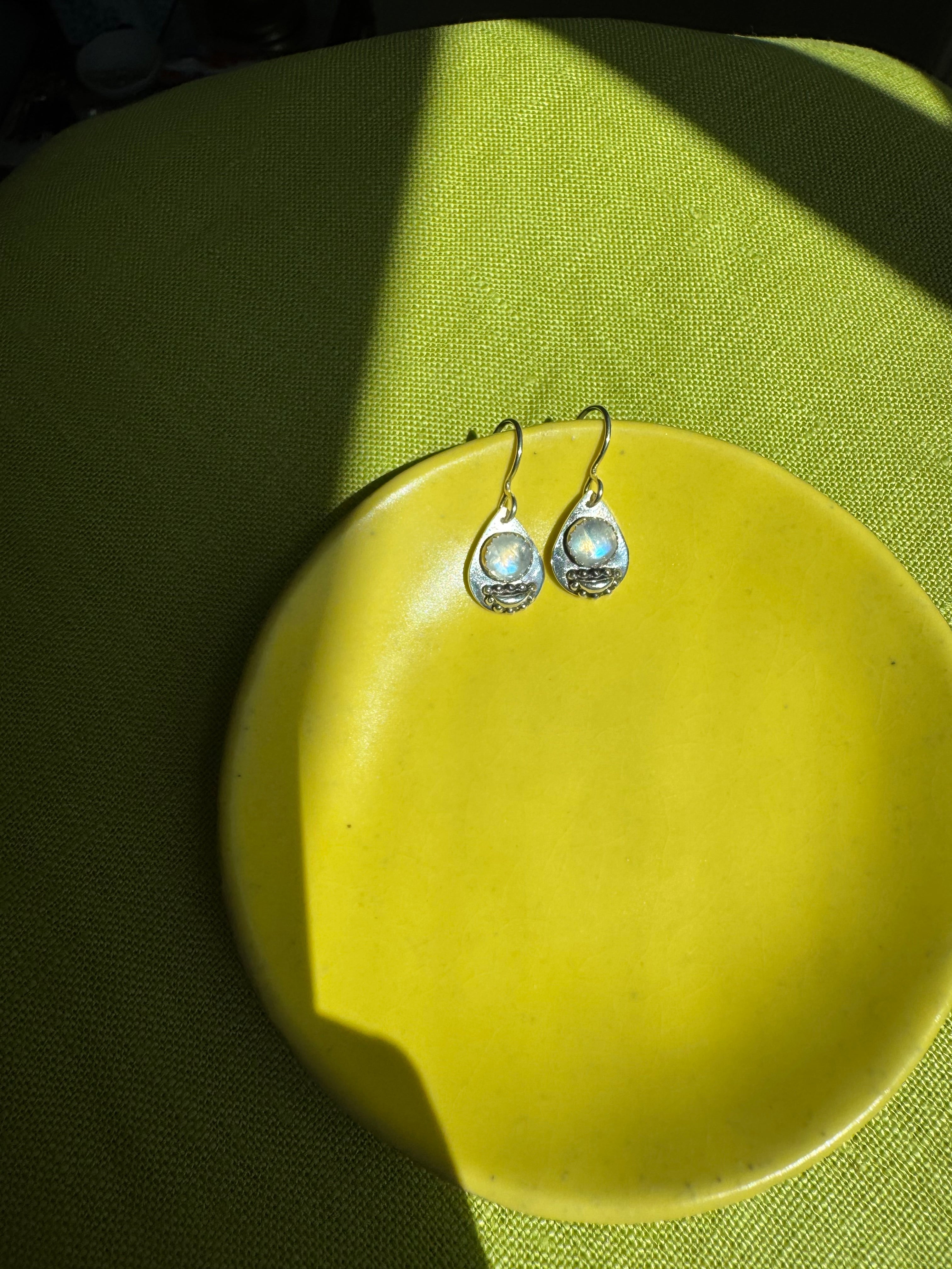 Teardrop Earrings with Rainbow Moonstone