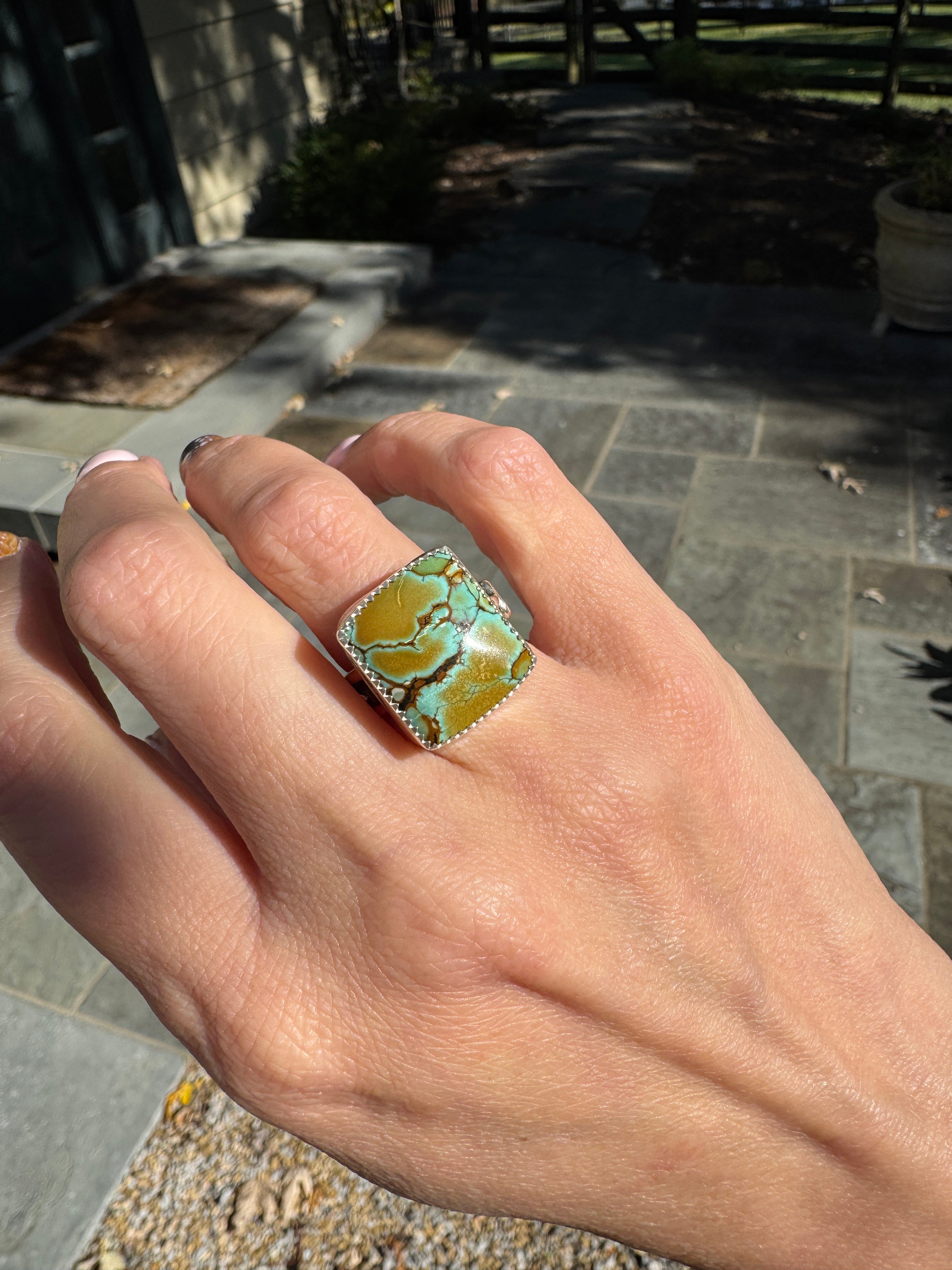 Americana ring. Southwest style turquoise with sterling silver snakes. Western rodeo cowboy style jewelry