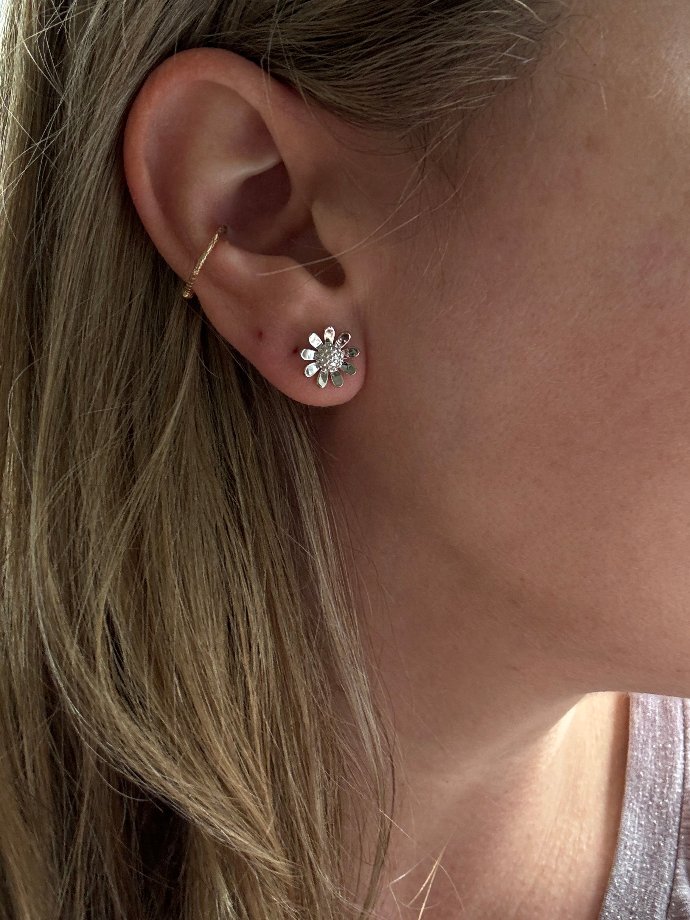 sterling silver sunflower stud earring