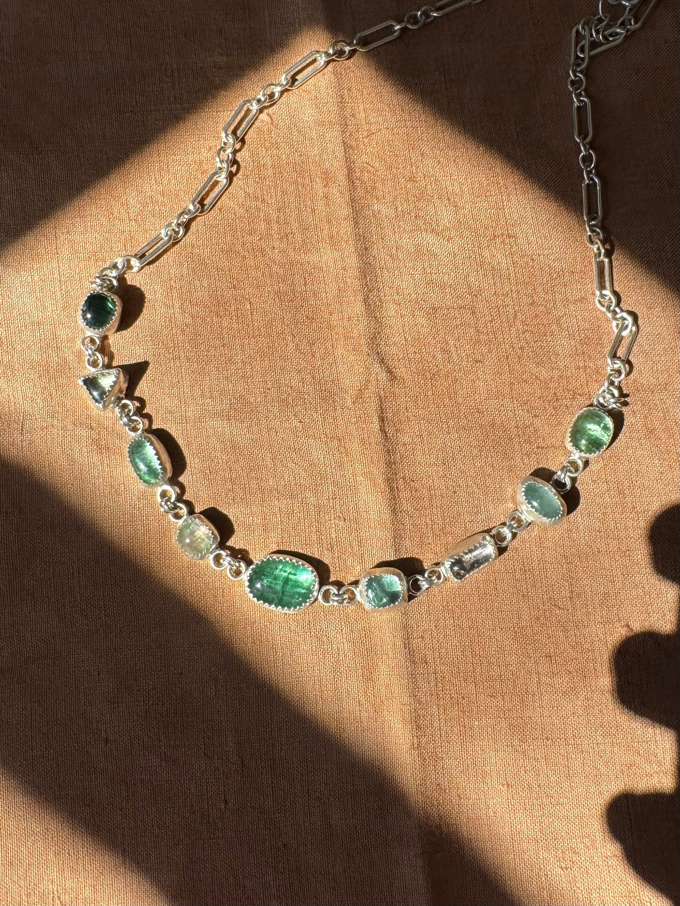 Tourmaline Beaded Choker Necklace in Sterling Silver | Colorful Gemstone Statement — One of a Kind