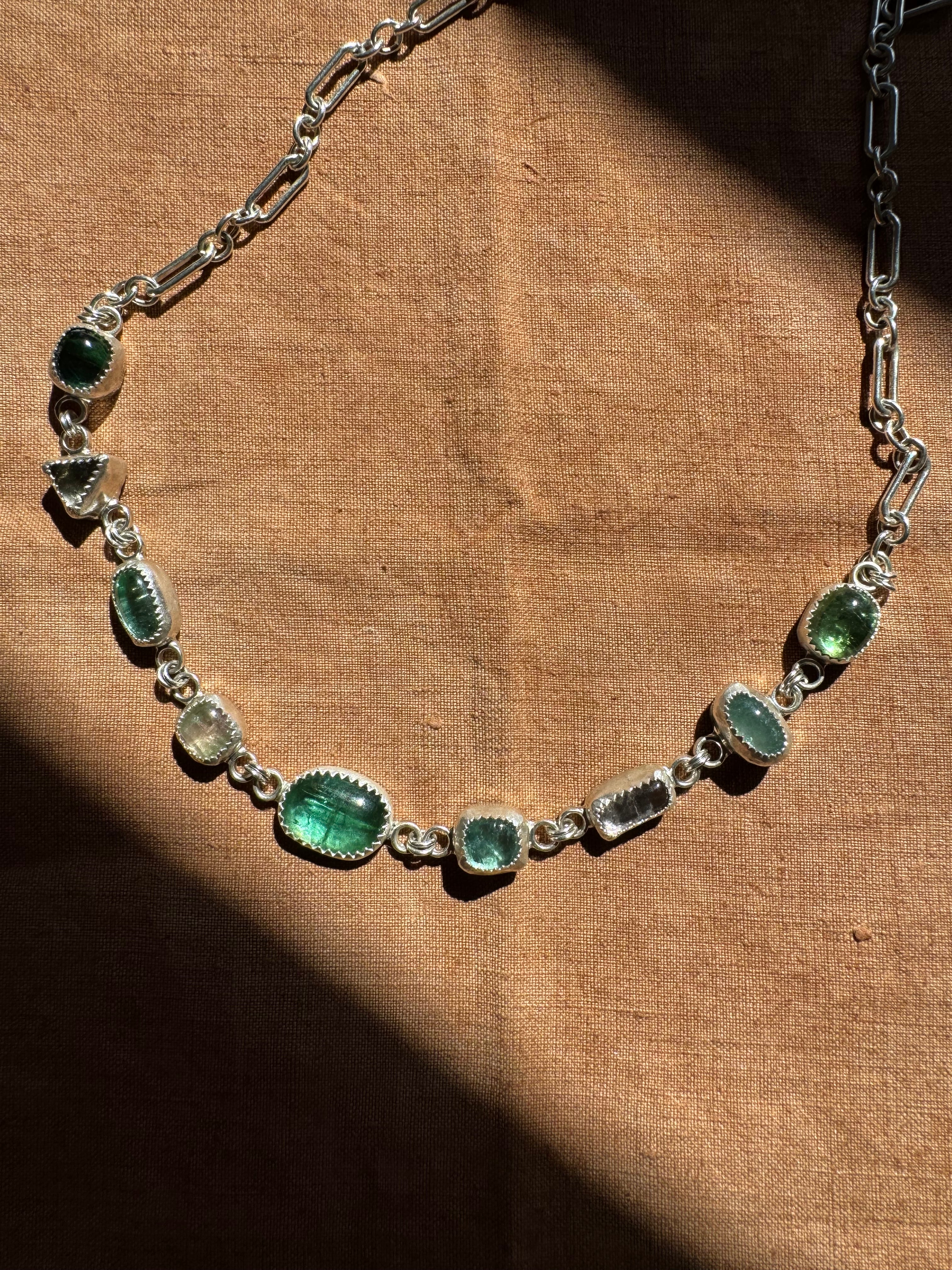 Tourmaline Beaded Choker Necklace in Sterling Silver | Colorful Gemstone Statement — One of a Kind