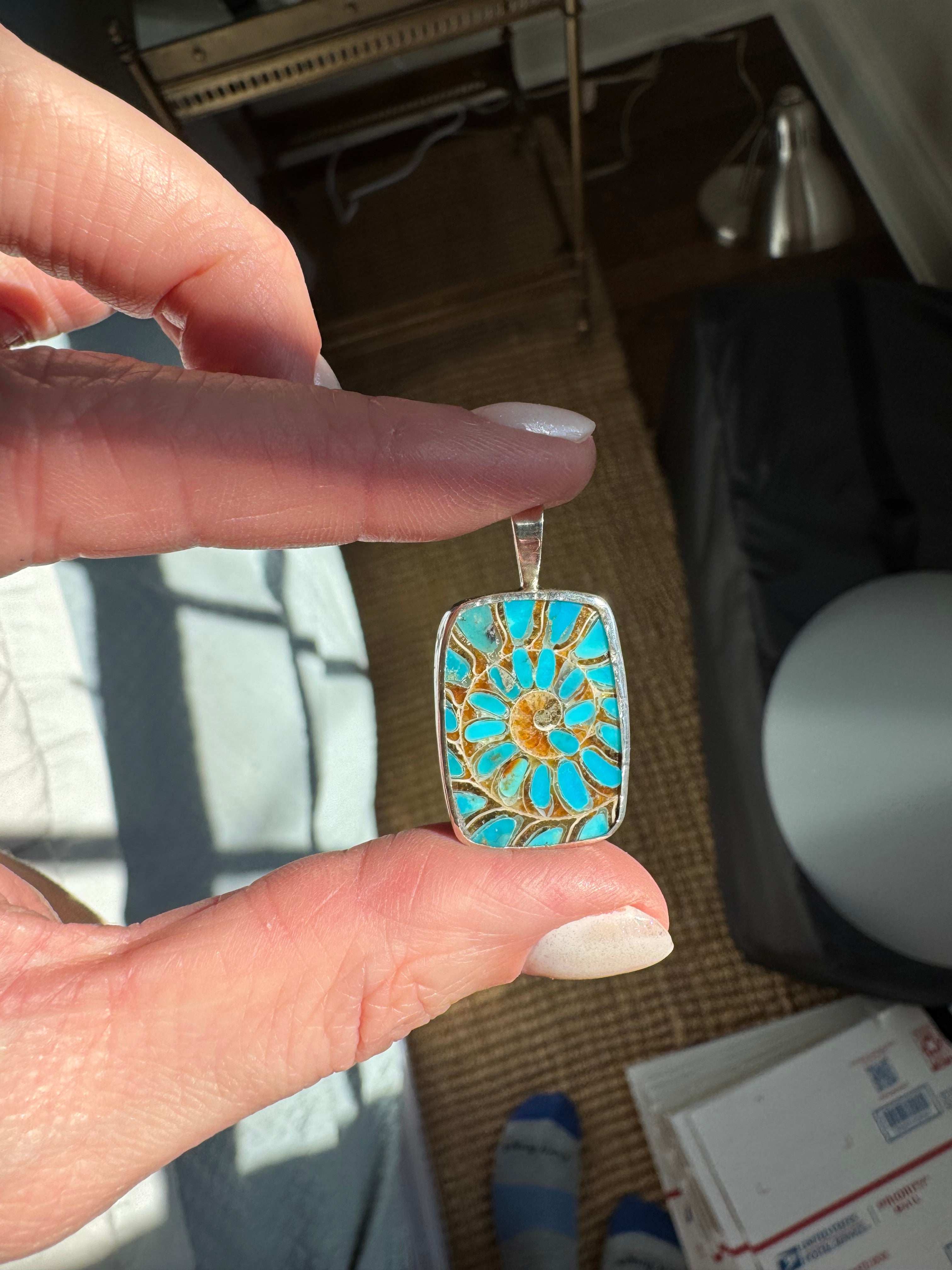 Ammonite Pendant with Turquoise