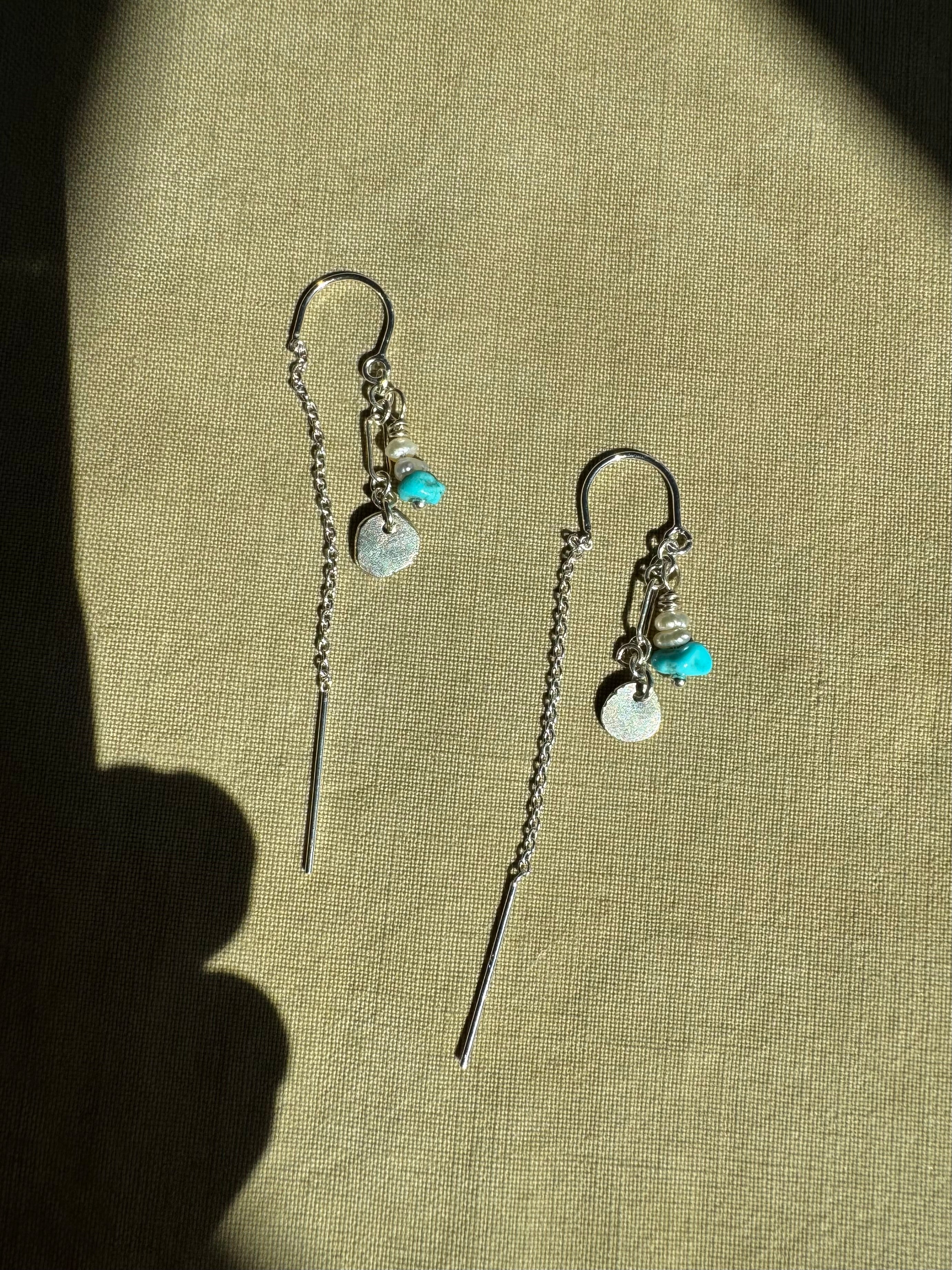 Beaded Sterling Silver Threaders with Hand Forged Silver Charms