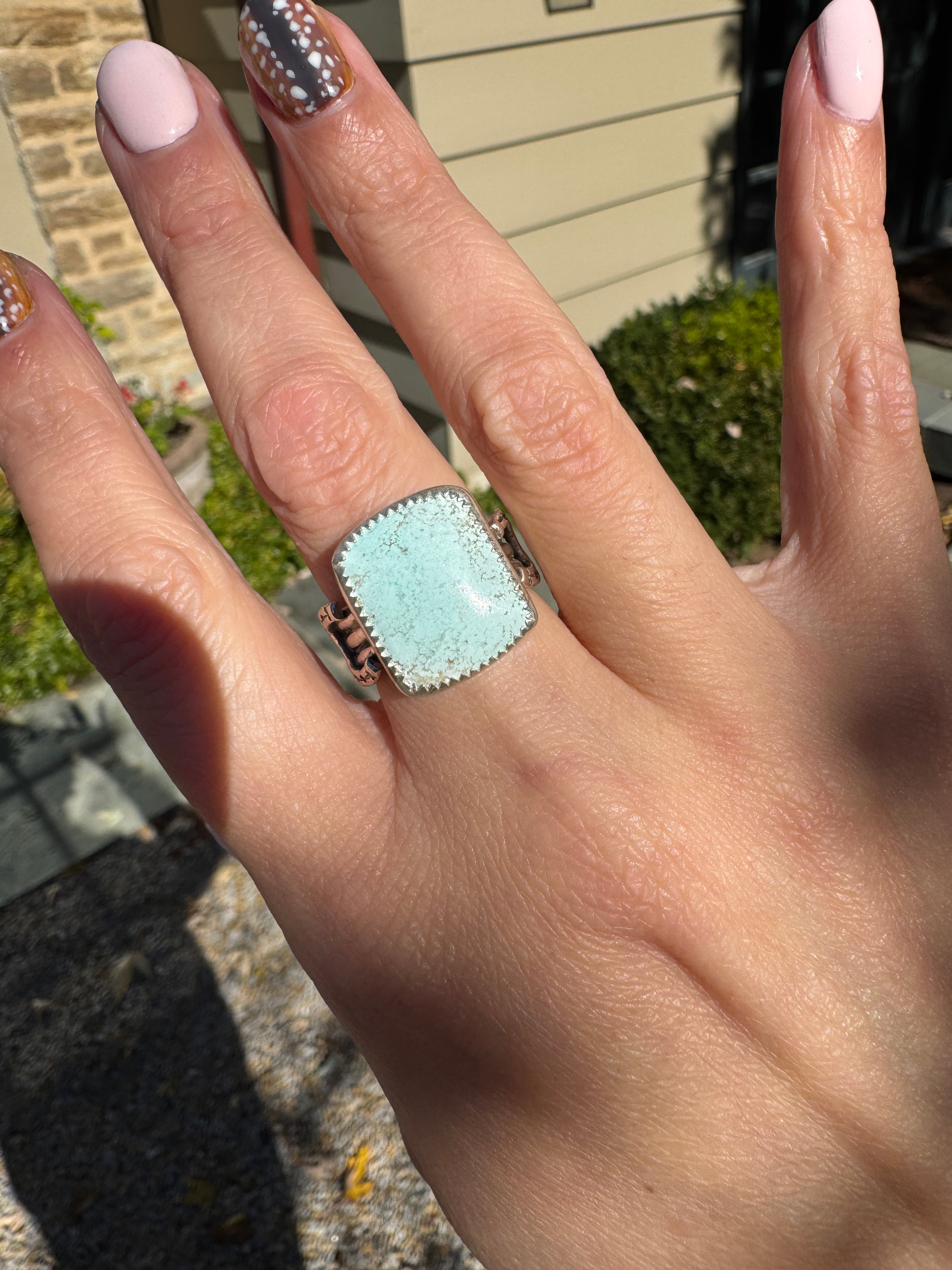 Americana ring. Southwest style turquoise with sterling silver horseshoe. Western rodeo cowboy style jewelry