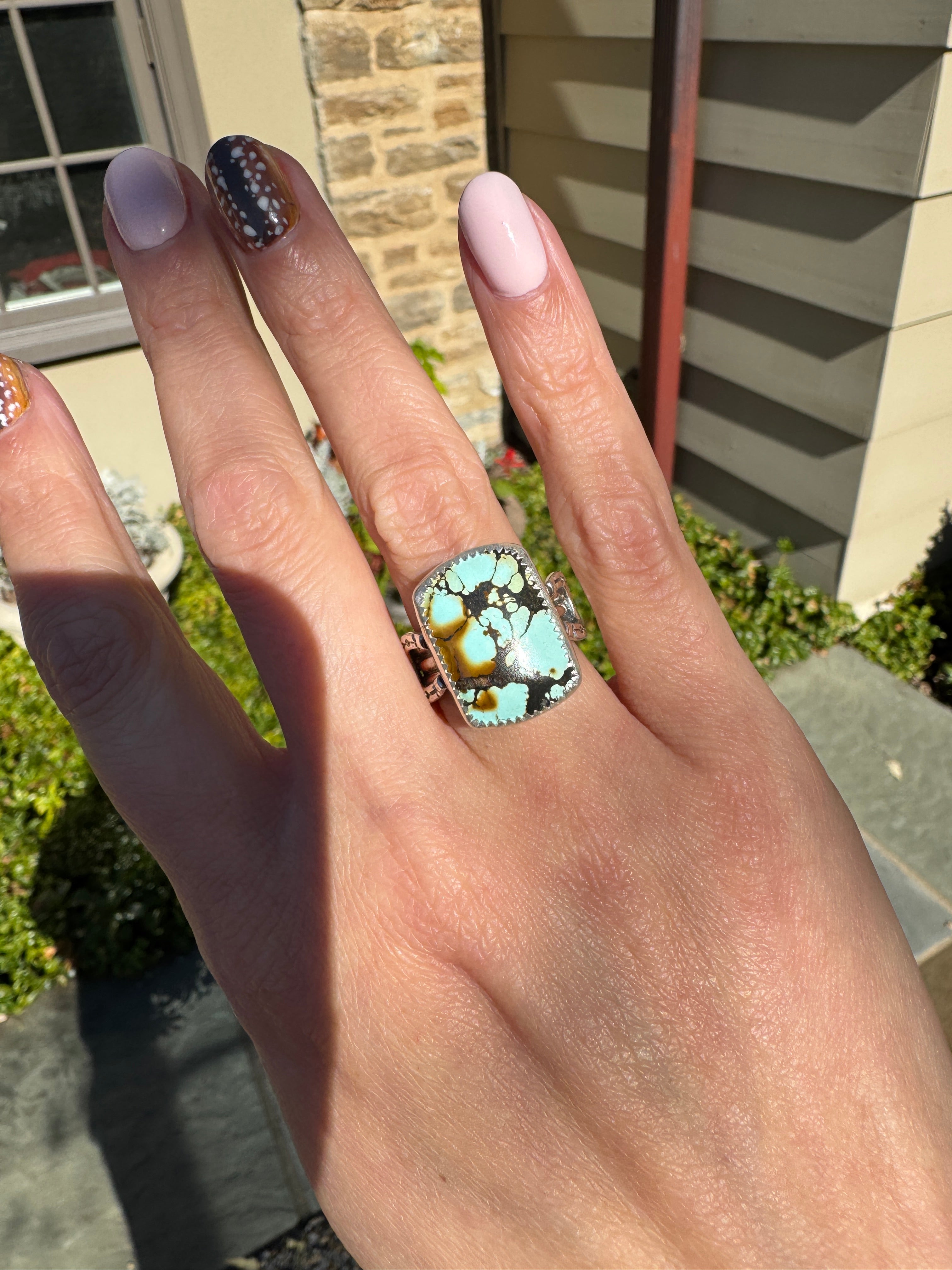 Americana ring. Southwest style turquoise with sterling silver horseshoe. Western rodeo cowboy style jewelry