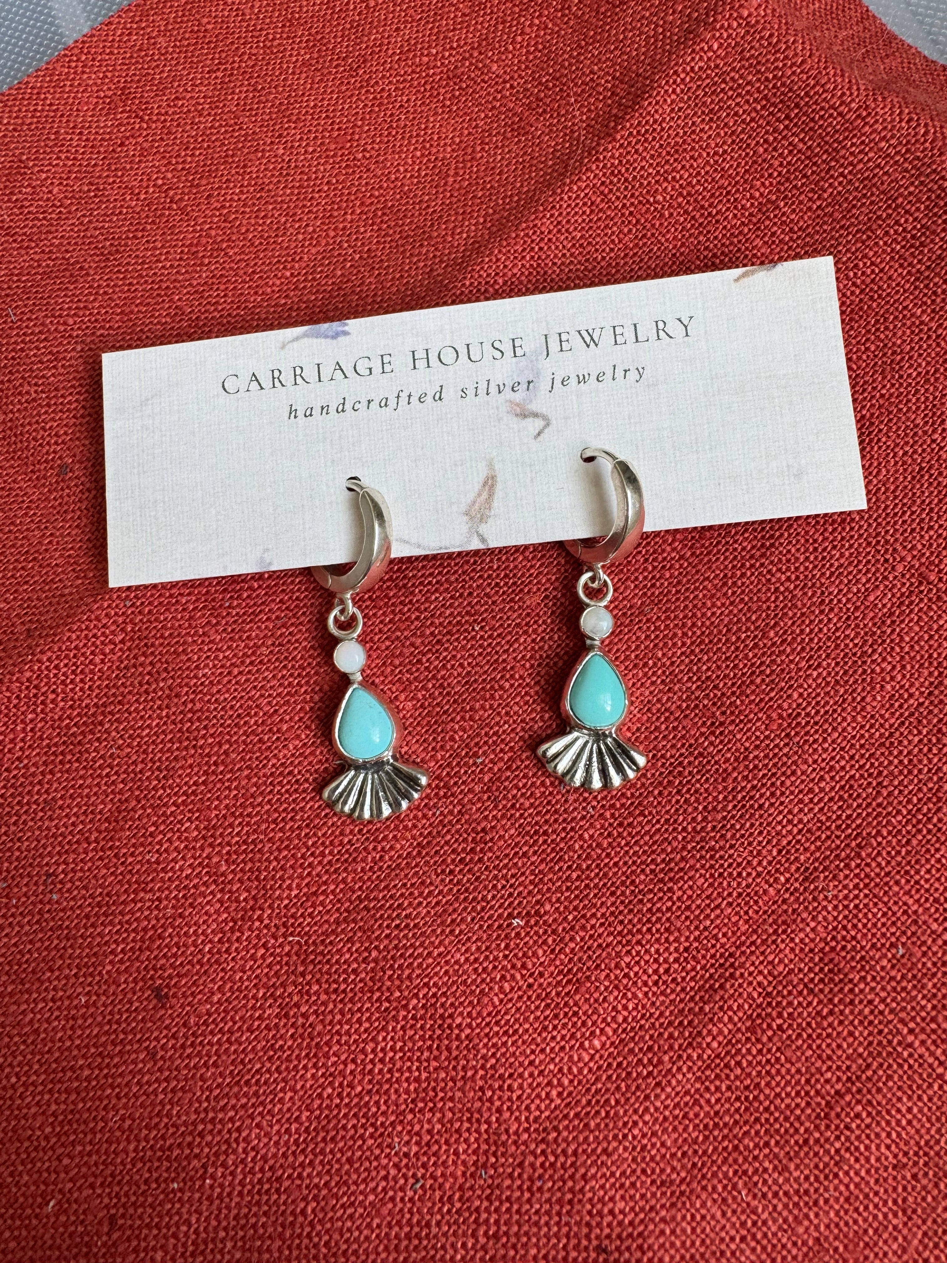 Turquoise Huggie Hoop Earrings with Opal