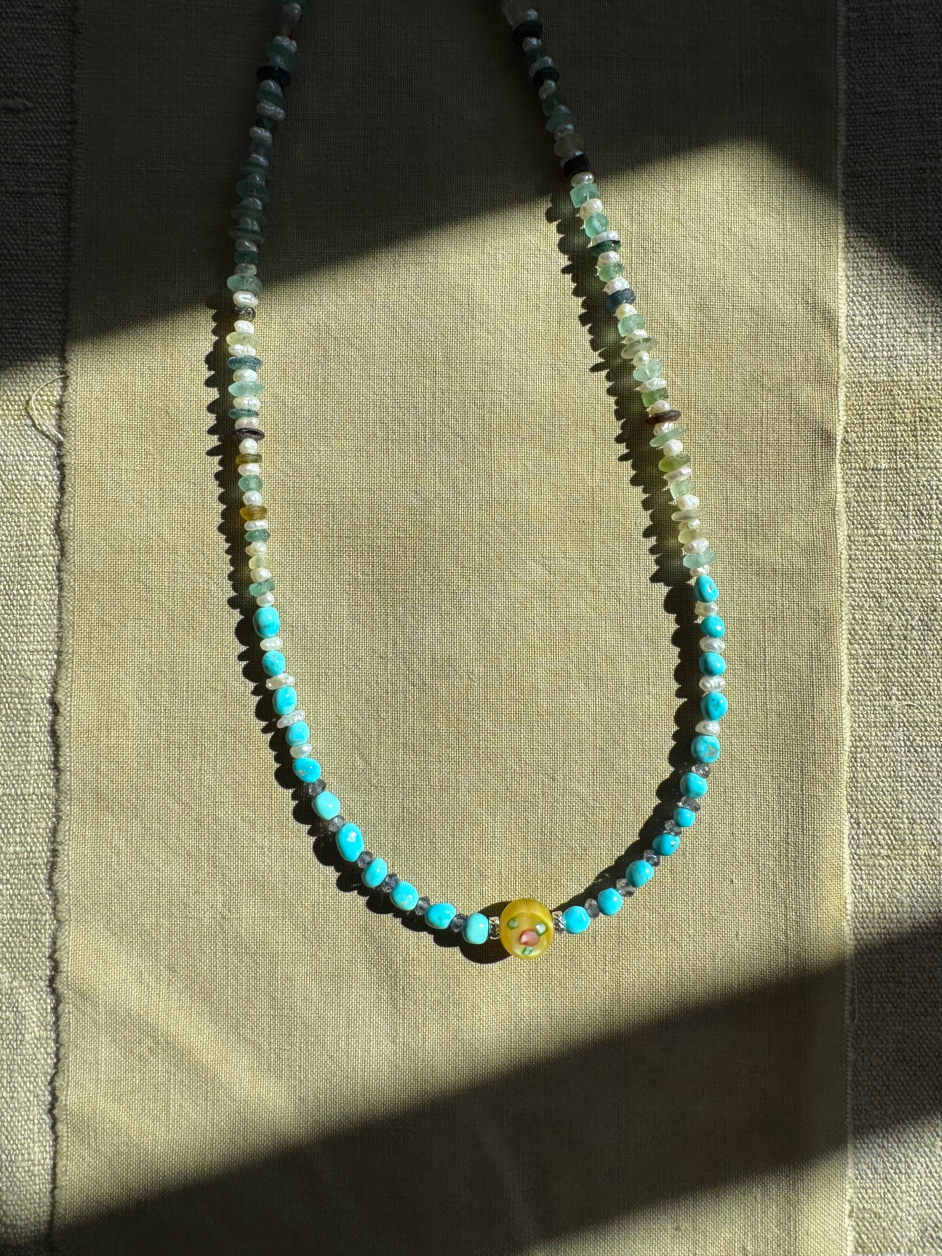 Turquoise, Pearl & Sapphire Necklace