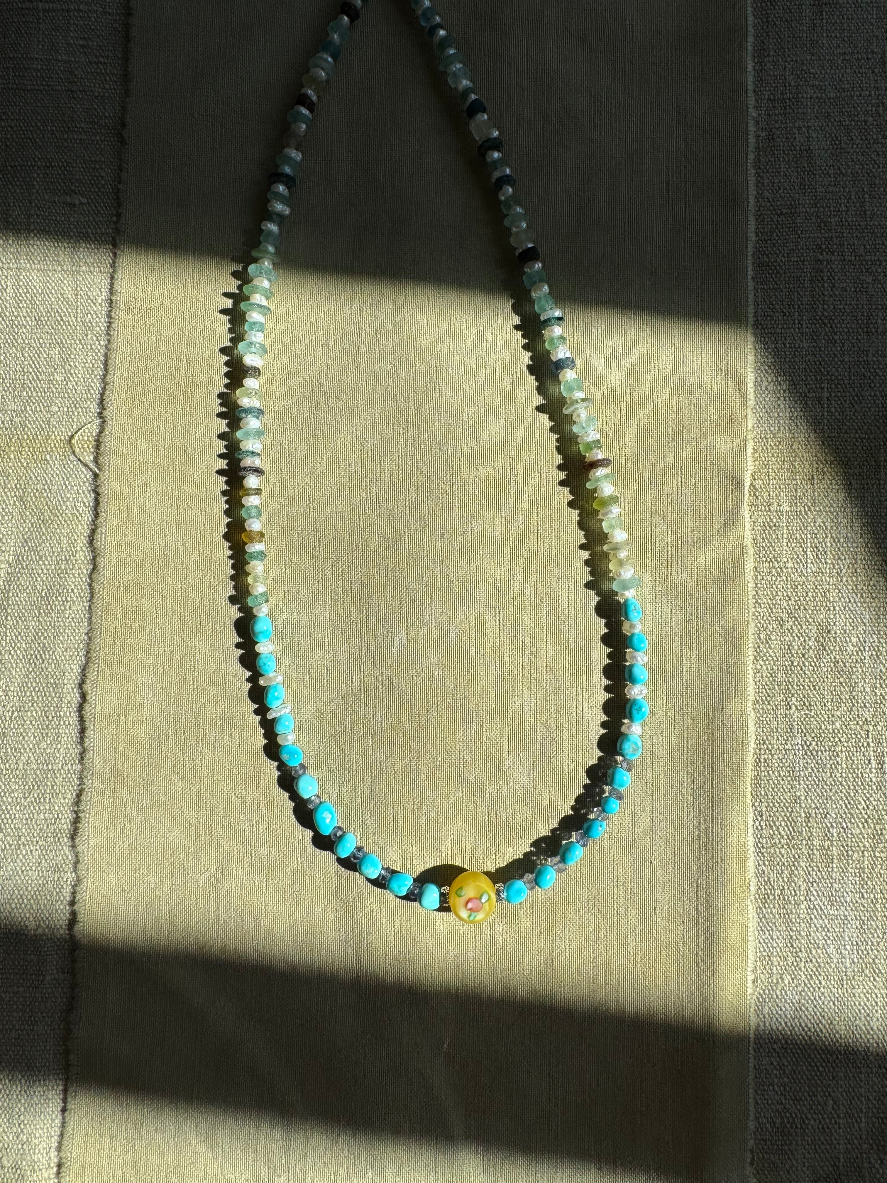 Turquoise, Pearl & Sapphire Necklace